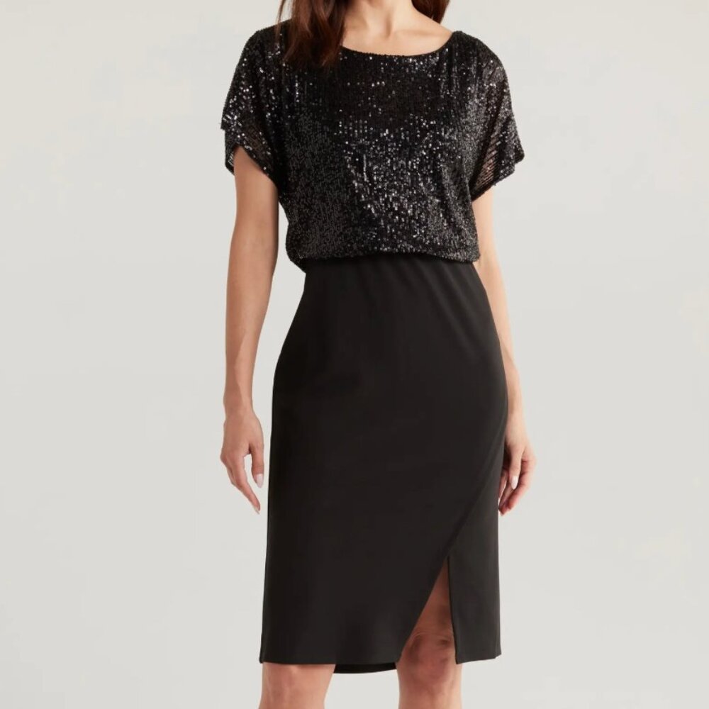 Sequin Dolman Sleeve Boat Neck Dress